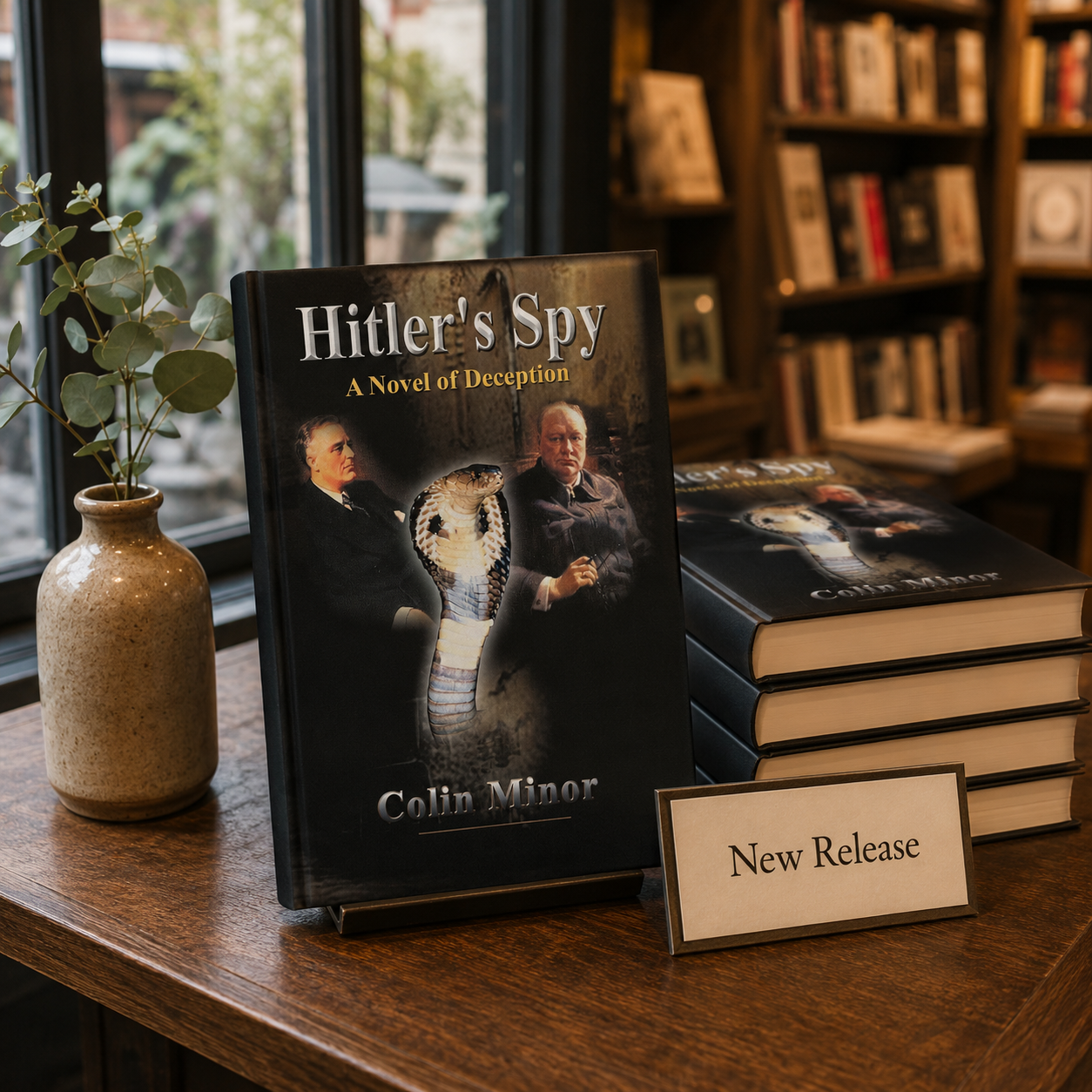 Hitler's Spy display copy beside a New Release sign in a library setting