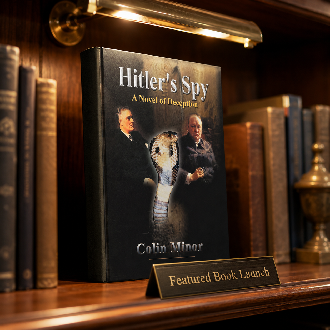 Hitler's Spy display copy under a warm library light
